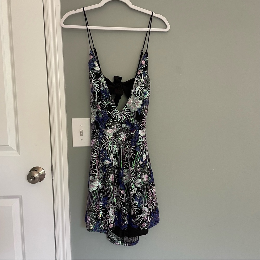 Lucy in the Sky Floral Mini Dress - Black and Purple